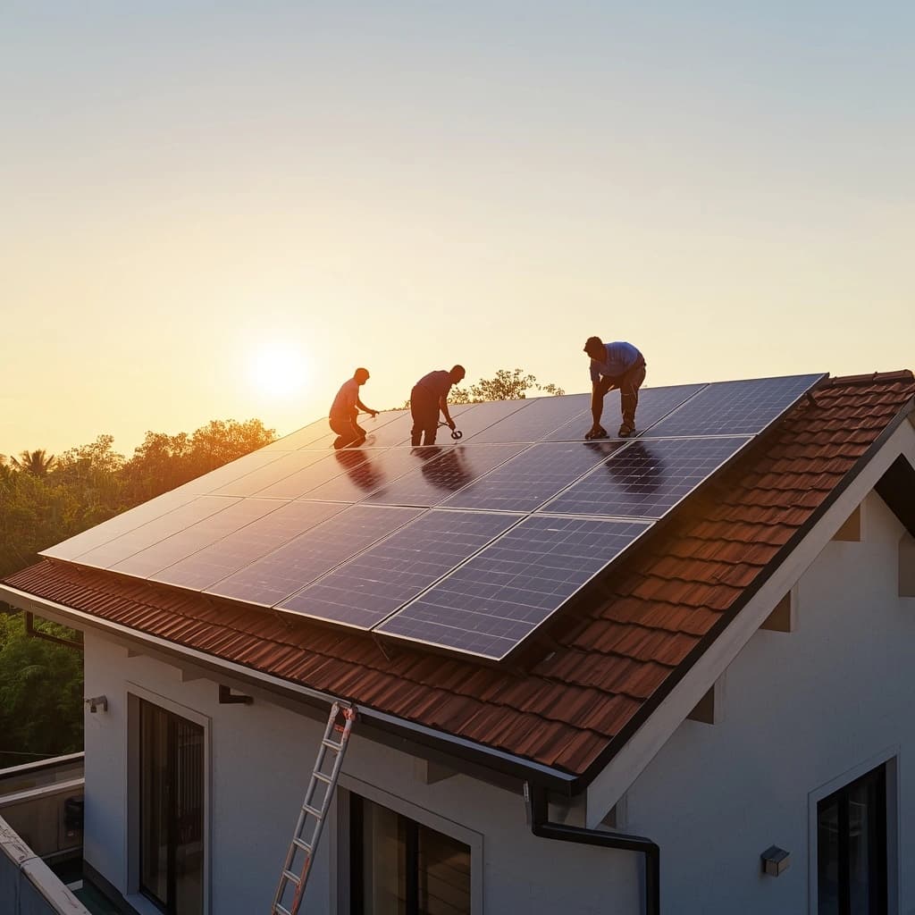 Solar panel installation on rooftop