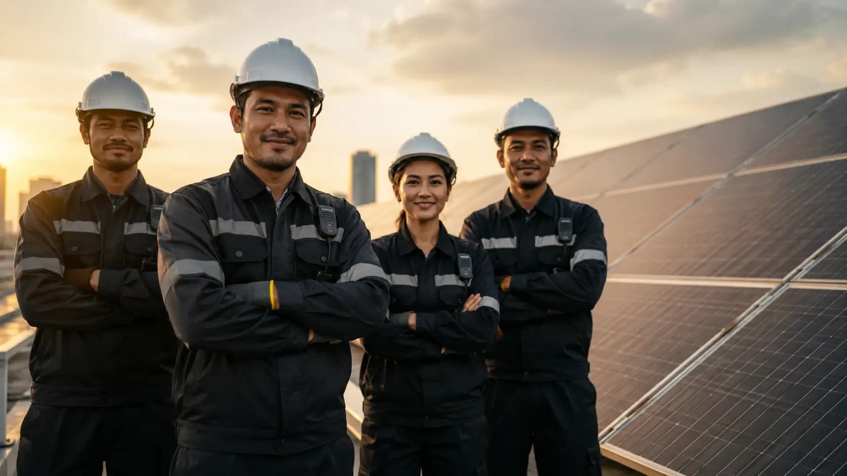 Professional solar installation team